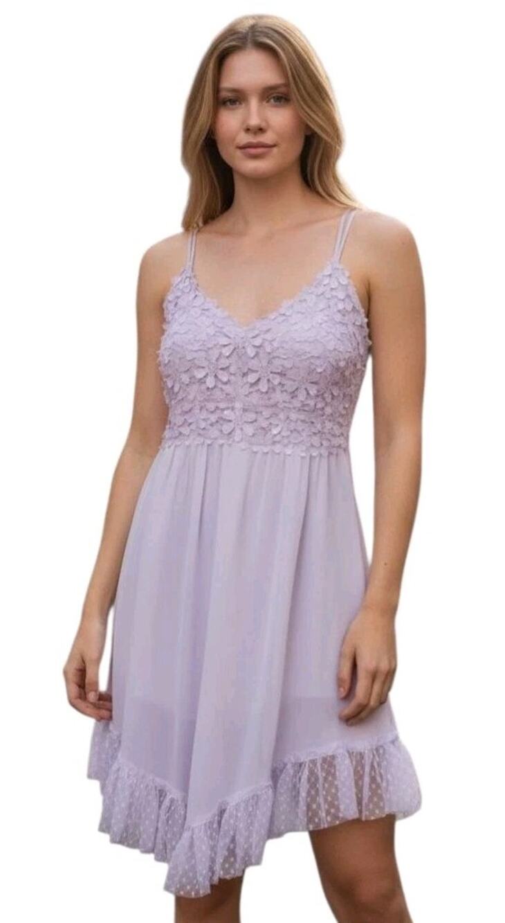 Davi & Dani New Lilac Crochet Lace Overlay Cocktail Dress Size 1XL With Pockets